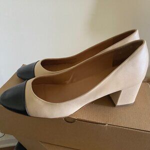 J.Crew Factory Beige and Black Cap-Toe Block Heels